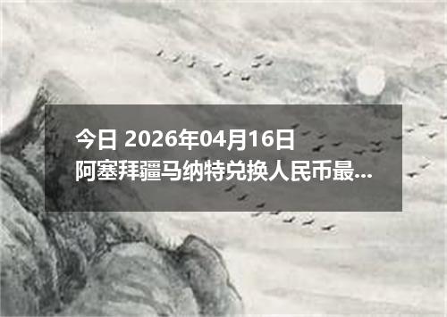 今日 2026年04月16日 阿塞拜疆马纳特兑换人民币最新汇率行情